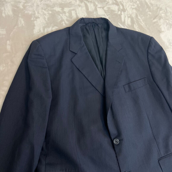 VTG Burberry Sport Coat Mens 46R Blue Striped Wool Blazer Union Made USA Career - Picture 2 of 14